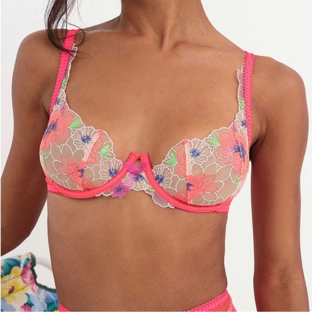 Shimmer Zinnia For Love And Lemons Coral Floral Bra 36C